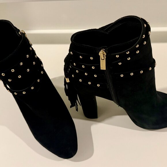 Women's Black Suede Ankle Boots Gold Studded with Tassels 7.5 - Picture 6 of 8